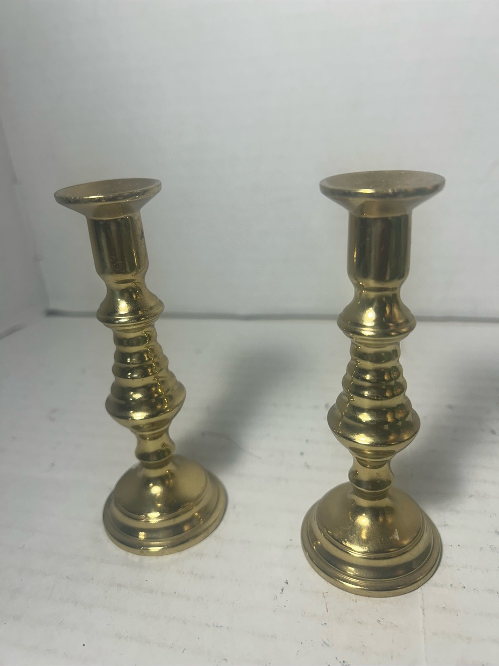 Brass Taper Candle Holders - Pair Heavy Brass 4 1/2 “